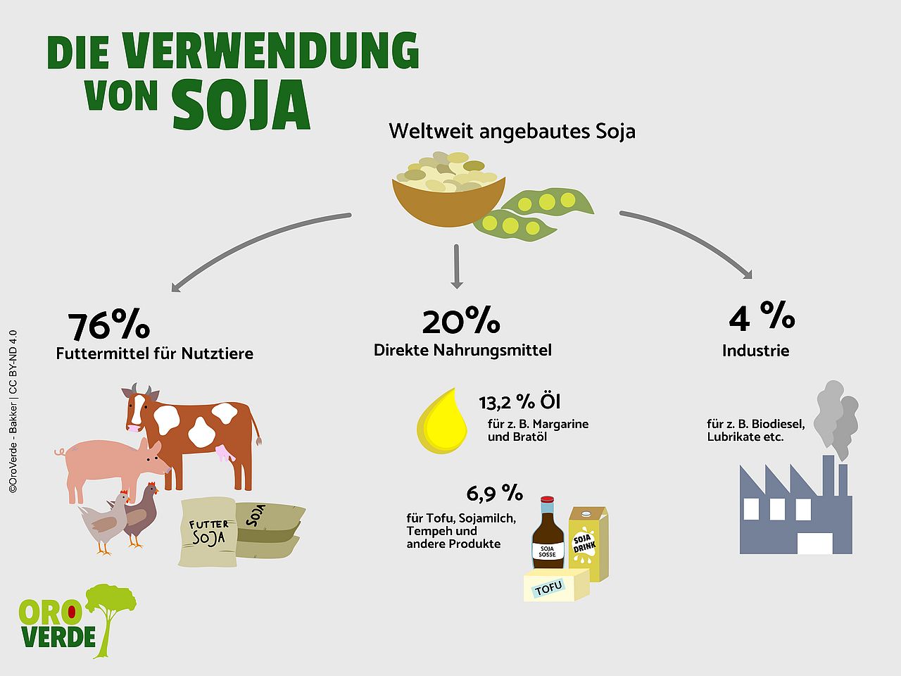 Die Infografik beschreibt, wie die Sojabohne weltweit genutzt wird ©OroVerde - E. Bakker