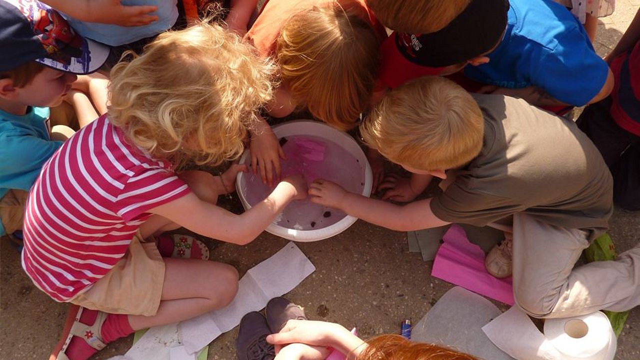 Die Kinder experimentieren mit Papier. ©OroVerde