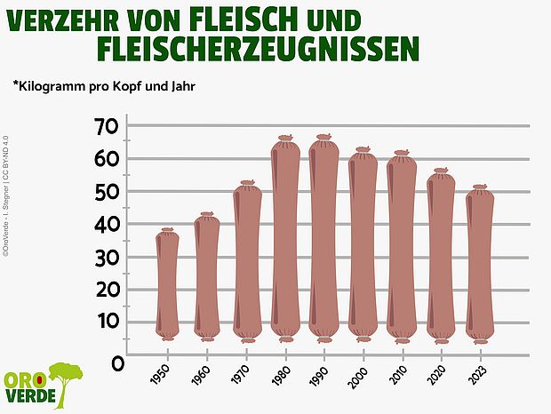 Fleischverzehr im Verlauf über die Jahrzehnte 