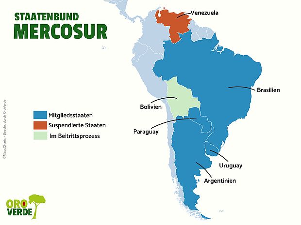 Karte der Mercosur-Mitgliedsstaaten ©OroVerde 