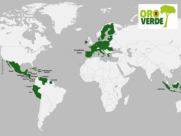 Weltkarte Projektländer von oroVerde ©created with mapchart.net