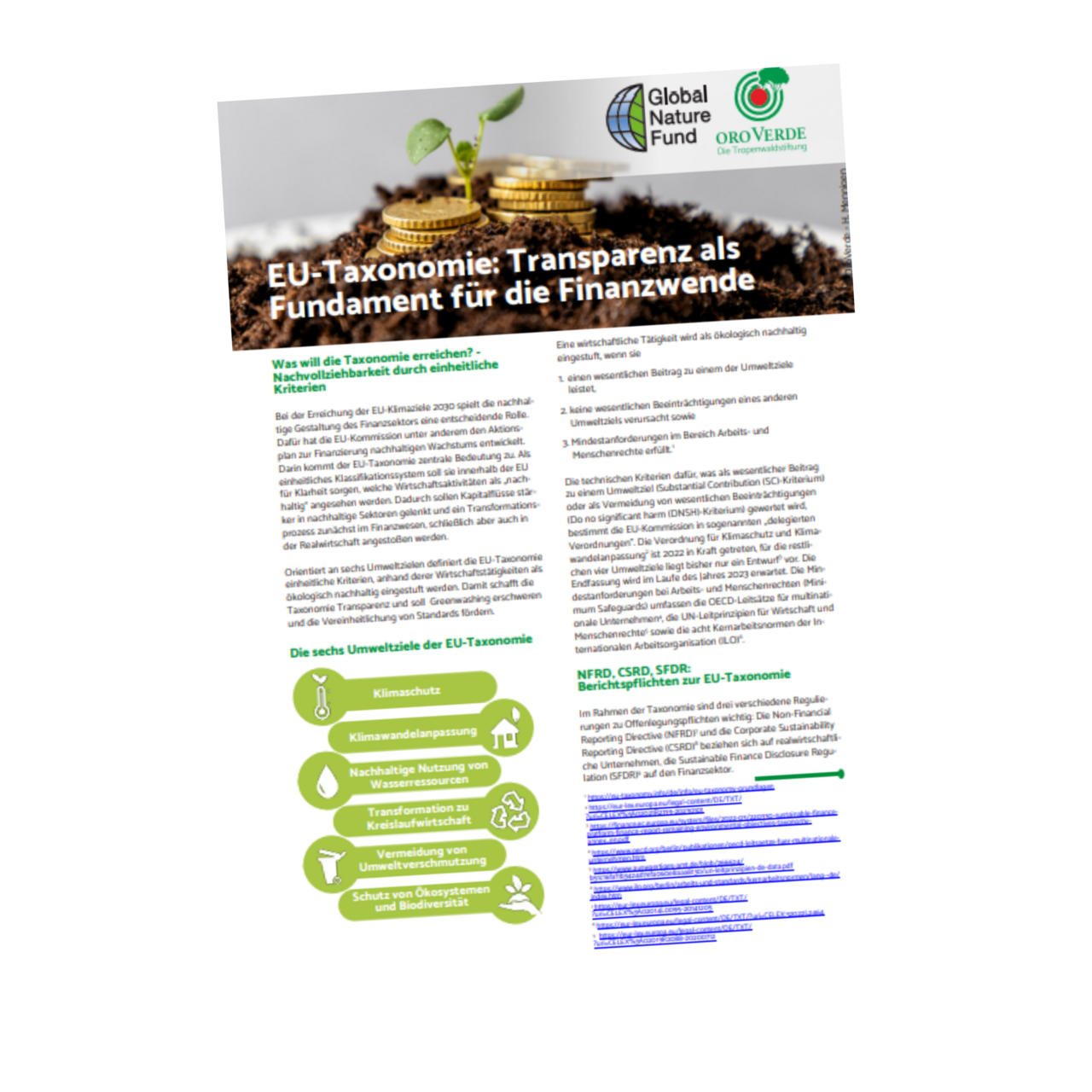 OroVerdes Factsheet zur EU-Taxonomie ©OroVerde OroVerdes Factsheet zur EU-Taxonomie ©OroVerde