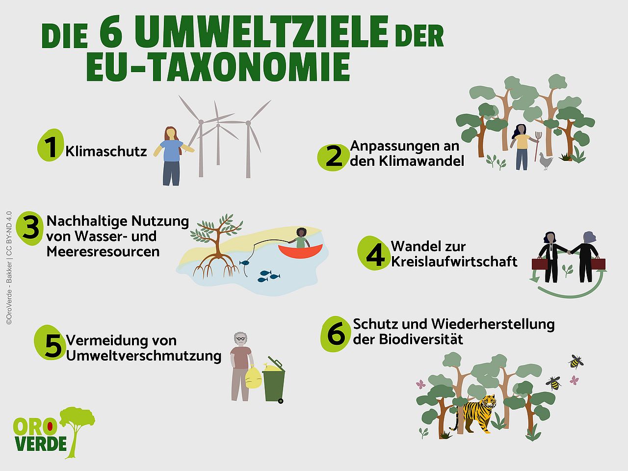 Die sechs Umweltziele der EU-Taxonomie auf einen Blick ©OroVerde - E. Bakker 